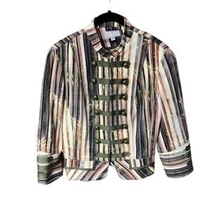 Alberto Makali Green and Cream Blazer with Structured Collar